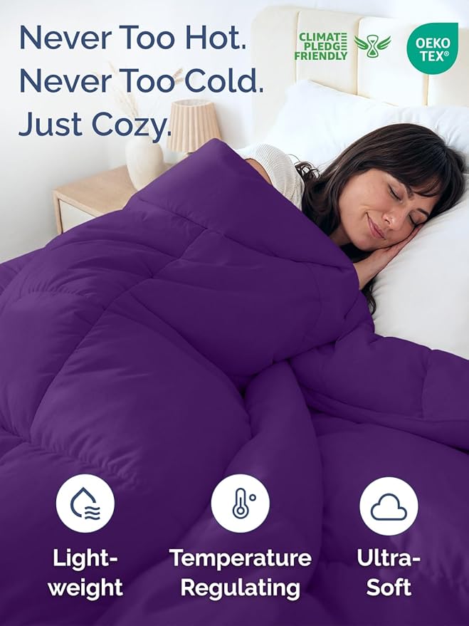 King Size, Purplec & Lavender Alternative Down Comforter - Warm, Lightweight & Breathable Hotel Quality Bedding Set for Men, Women, Kids & Teens - All Season Cooling Microfiber Duvet Insert Comforter