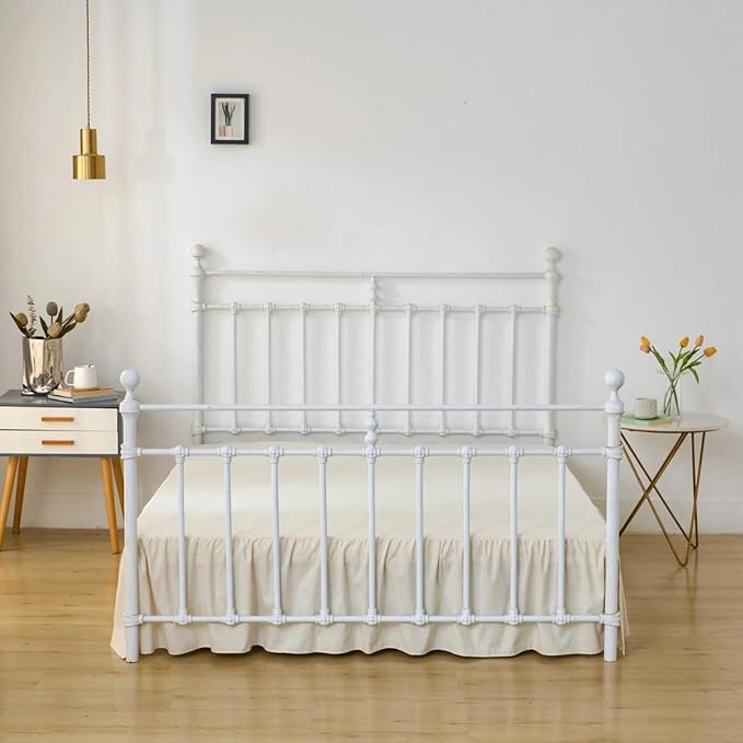 Bed Skirt Twin Size, Ruffled Bed Skirts with Split Corners, 16 Inch Drop Dust Ruffle Bed Skirt with Platform, Cream, 16" Twin
