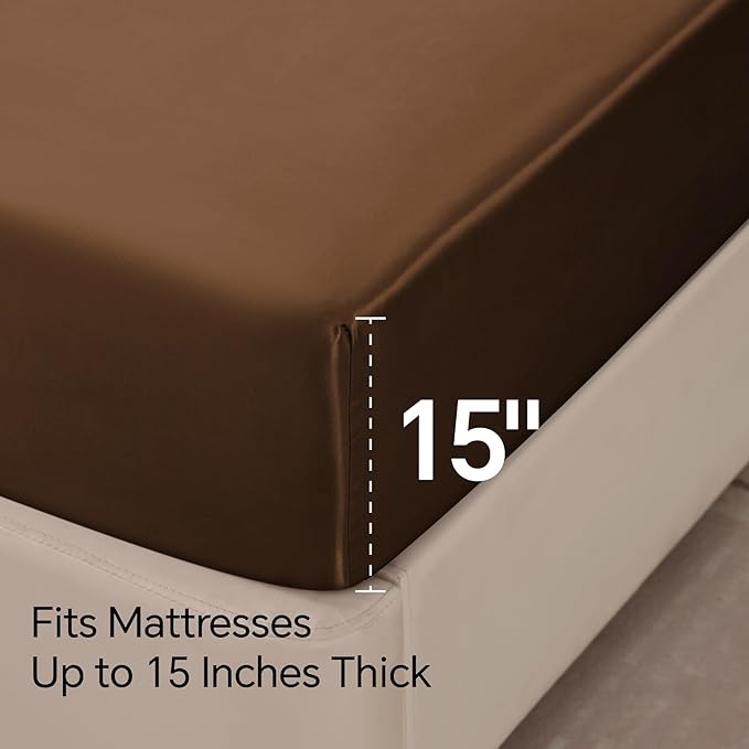 BEDELITE Satin Sheets Twin Size Bed Set, Luxury Soft Brown Silky Sheets for Hair and Skin, Similar to Silk Bed Sheets Set 3 Pieces with 1 Deep Pocket Fitted Sheet, 1 Flat Sheet, and 1 Pillowcase