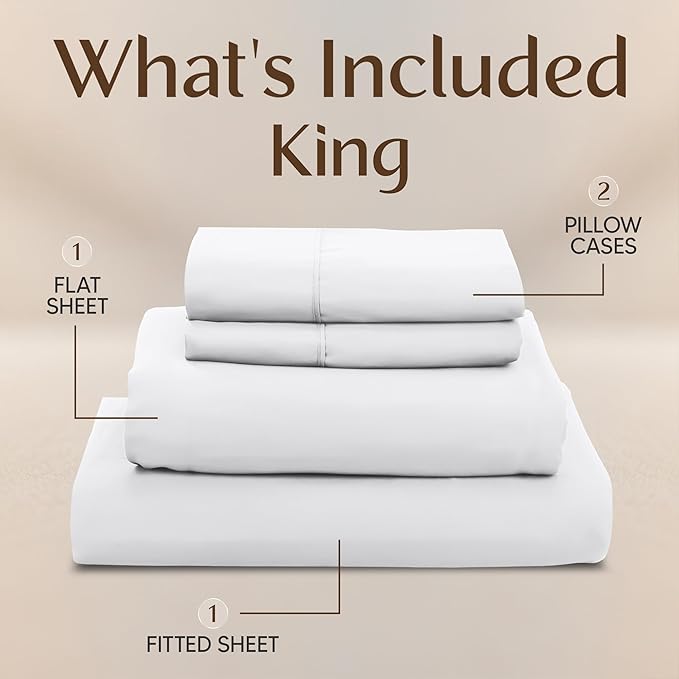 Utopia Bedding King Sheet Set 4 Piece Bed Sheets for King Size Bed, Hotel Luxury, Extra Soft, Cooling Bed Sheets - Wrinkle, and Fade Resistant (White)