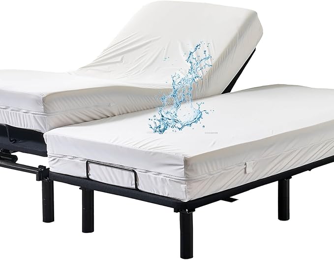 Zippered Split King Mattress Protector for Adjustable Beds 100% Waterproof 6-Sided Mattress Encasement Full Coverage Complete Cover