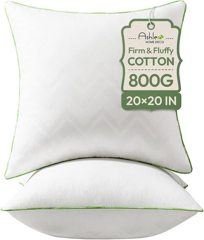 Ashler Home Deco 20x20 Pillows Insert (Set of 2) - Throw Pillow Inserts with 100% Cotton Cover - 20 Inch Square Interior Sofa Stuffer Pillow Inserts -Decorative White Couch Pillow