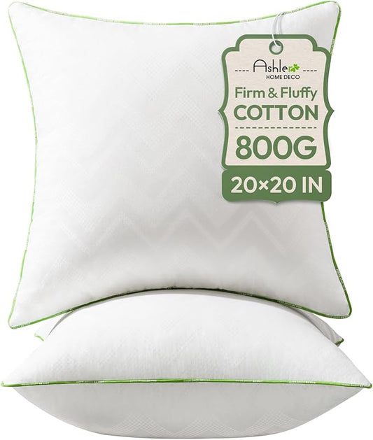 Ashler Home Deco 20x20 Pillows Insert (Set of 2) - Throw Pillow Inserts with 100% Cotton Cover - 20 Inch Square Interior Sofa Stuffer Pillow Inserts -Decorative White Couch Pillow