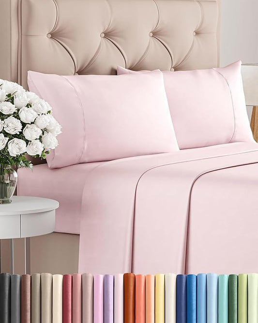 Twin XL 4 Piece Sheet Set - Comfy Breathable & Cooling - Soft Hotel Luxury Bedding Set with 8-16 Inch Deep Pockets - 1 Flat & 1 Fitted Sheet & 2 Pillowcases - Wrinkle Free & Easy Care - Lavender Pink