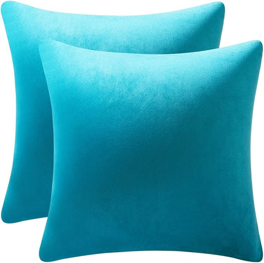 Throw Pillow Covers 22x22 Turquoise: Pack of 2 Cozy Soft Velvet Square Modern Luxury Decorative Throw Pillow Cases for Sofa Couch Living Room Bed Home Decor