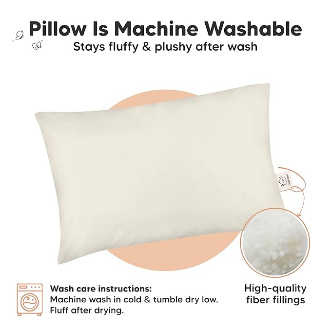 KeaBabies 2-Pack Toddler Pillows 2 Year Old to 5-13x18 Soft Organic Cotton Kids Pillow for Sleeping, Travel, School, Daycare, Nap, Toddler Bed, Machine Washable, Without Pillowcase (Clay)
