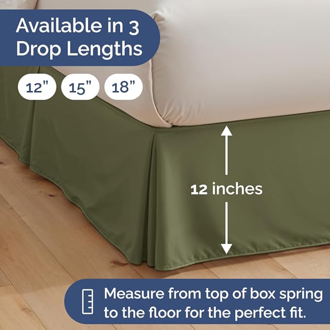 Pleated Bed Skirt King Size - 3 Sided Pleated Bed Skirt King - Ultra-Soft, Easy Fit with 12 Inch Tailored Drop - Hotel Quality, Wrinkle & Fade Resistant - for Women, Men, Kids and Teens - Sage Green