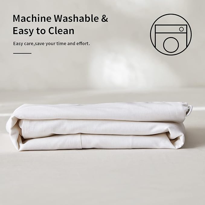 BISELINA French Linen Bed Skirt Split Corner with Button 18-Inch Tailored Drop Natural Flax Cotton Blend Basic Dust Ruffle Soft Cozy (18" Queen,Button White)