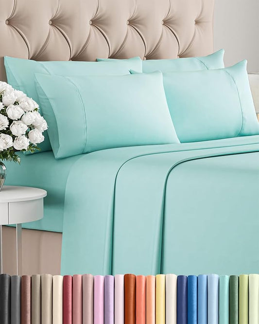 King 6 Piece Sheet Set - Comfy Breathable & Cooling - Ultra Soft Hotel Luxury Bedding Set w/ 8-16 Inch Deep Pockets - 1 Flat & 1 Fitted Sheet & 4 Pillowcases - Wrinkle Free and Easy Care - Spa Blue