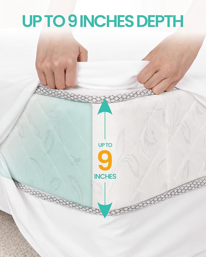 Premium Queen Waterproof Mattress Cover 2 Pack, Zippered Mattress Protector, 9 Inch Deep, 6-Sided Mattress Encasement - White