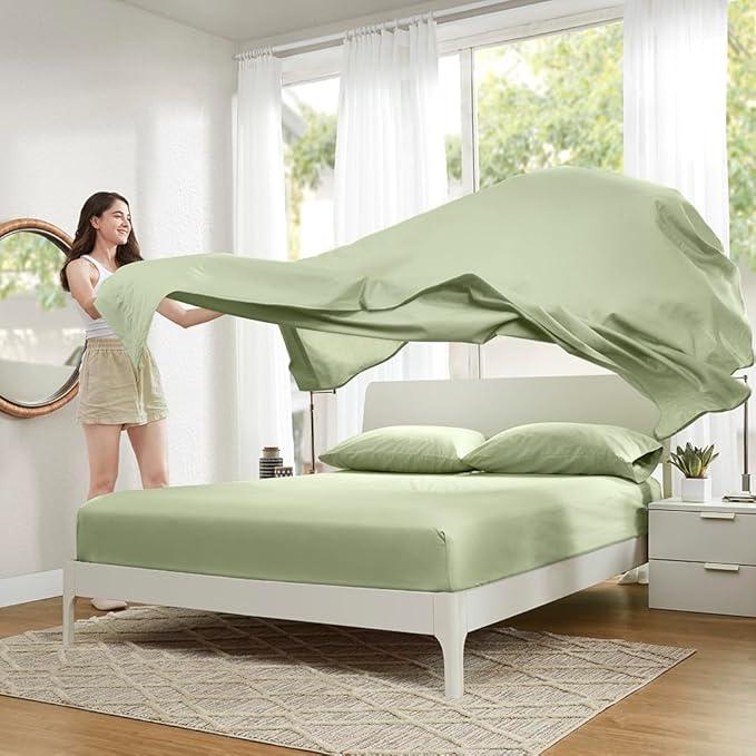 Comfort Spaces 100% Cotton Sheets Full, Breathable & Soft Cotton Sheets, Naturally Cool Cotton Bed Sheets with 14" Elastic Pocket Fits up to 16" Mattress, All Seasons Sheet Set, Sage Green 4 Piece