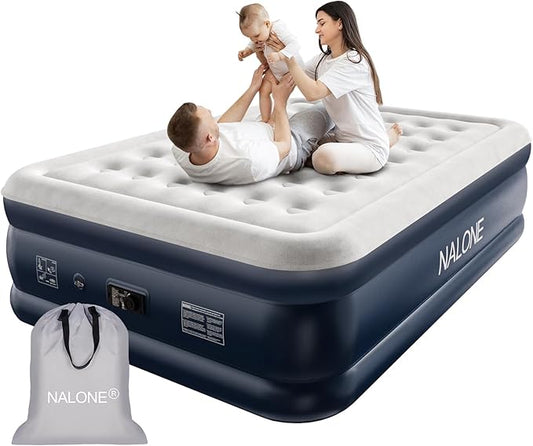 nalone Air Mattress Queen with Built in Pump, 18'' Raise Luxury Inflatable Mattress, 2026 Upgraded Fast Blow Up Mattress with Carry Bag, Portable Air Bed for Home, Travel & Camping, 690lbs Max