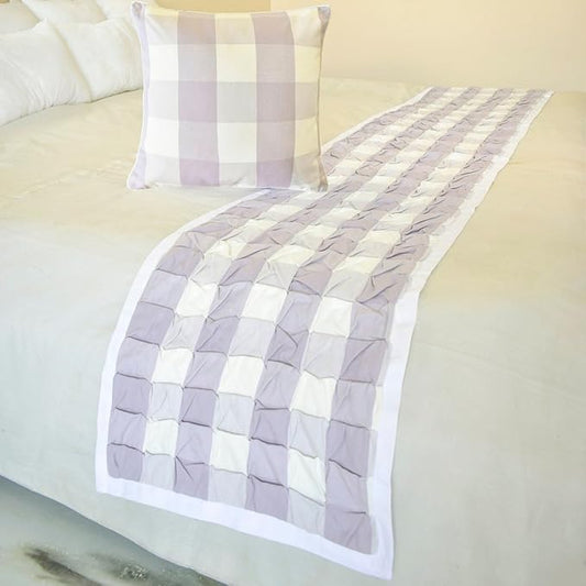 The HomeCentric King/Queen/Twin Lavender Decorative Bed Runner CA King 86"x18" Bed Runner Without Pillow Cover, Checkered, Buffalo Plaid, Check Bed Scarf on Cotton Fabric - Lavender Plaid Knots