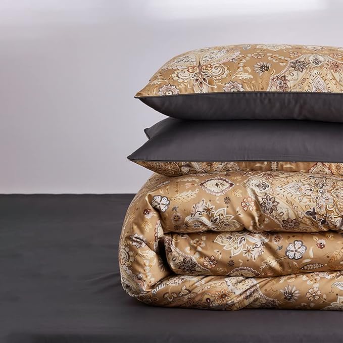 Cupocupa Duvet Cover Queen Size Set Boho Floral Pattern Duvet Cover Queen for Queen Size Bed Vintage Soft Bedding Leaf Print Paisley