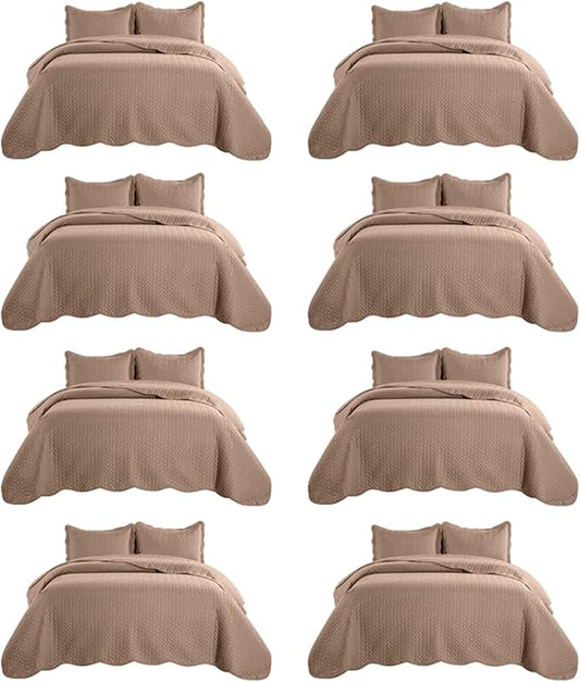 MOONLIGHT20015 California King 8 Pack Quilt Bedding Set Size (118"x106") + 2 Pillow Shams (20" x 36"+ 2") - 3 Pcs All Season Reversible Microfiber Coverlet Embossed Quilt Bedspread (Beige)