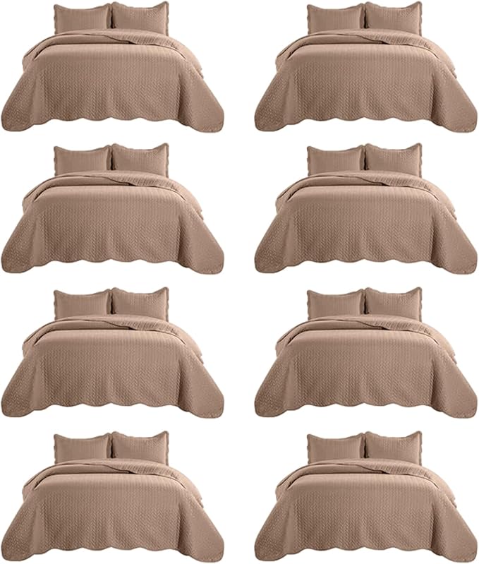 IR Imperial Rooms 8 Pack Quilt King Size Bedding (106" x 96") - Bulk Wholesale for Hotels, Guest Bedroom & Airbnbs - Lightweight Microfiber Reversible Embossed Quilts Bedspread (Beige)