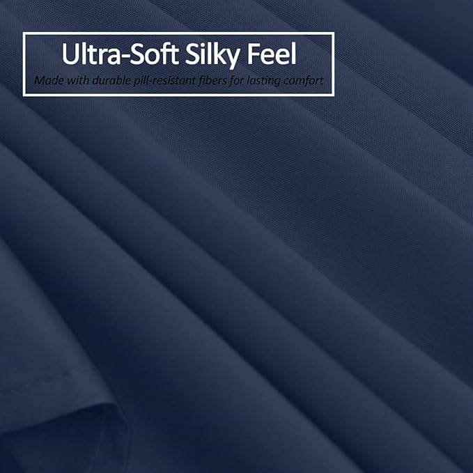 Bed Skirt - 25 Inch Fall Tailored Drop Pleated Dust Ruffle, 100% Egyptian Cotton - Solid Pattern and Color { Full , Solid , Navy Blue}