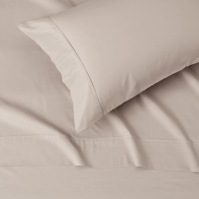 Amazon Basics Lightweight Super Soft Easy Care Wrinkle-Free Breathable Brushed Microfiber 3-Piece Bed Sheet Set with 14-Inch Deep Pockets,Twin,Taupe,Solid,(Pack of 10)