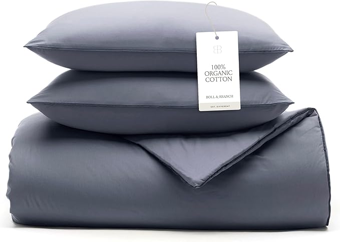BOLL & BRANCH Signature Comforter Set - King/Cal King, Mineral - Duvet Insert and Cover in One Layer - Luxury Organic Cotton, Down Alternative, Hypoallergenic, All-Season - 1 Comforter and 2 Shams