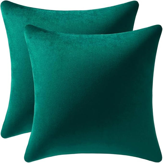 Throw Pillow Covers 22x22 Green: Pack of 2 Cozy Soft Velvet Square Modern Luxury Decorative Throw Pillow Cases for Sofa Couch Living Room Bed Home Decor Christmas