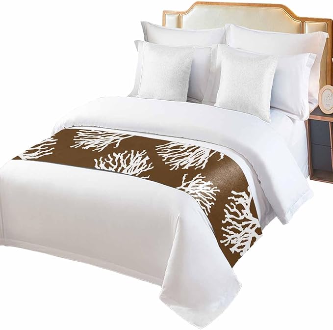 Coral Brown Bed Runner Scarf for Queen Size Bed Foot,Decorative Bedding Accessory Stainproof & Dustproof Soft Protector For Bedroom Wedding Room White Coastal Ocean Marine Nautical Beach 94"x20"