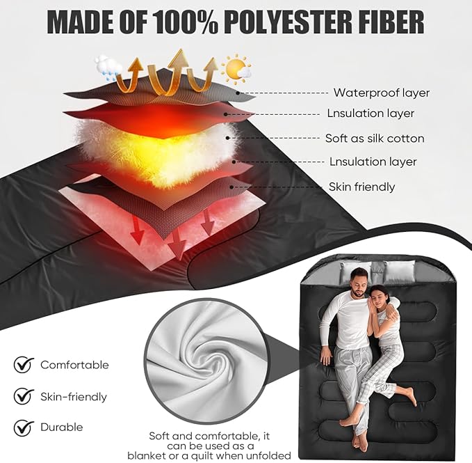 Camping Sleeping Bags for Adults Kids Waterproof Lightweight Sleeping Bag for Cold Weather or Warm Backpacking Hiking Mountaineering Indoor Outdoor Use