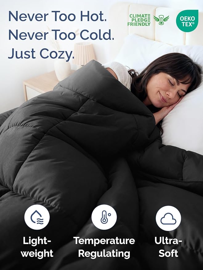 Full Size, Black Alternative Down Comforter - Warm, Lightweight & Breathable Hotel Quality Bedding Set for Men, Women, Kids and Teens - All Season Oversized Cooling Microfiber Duvet Insert Comforter