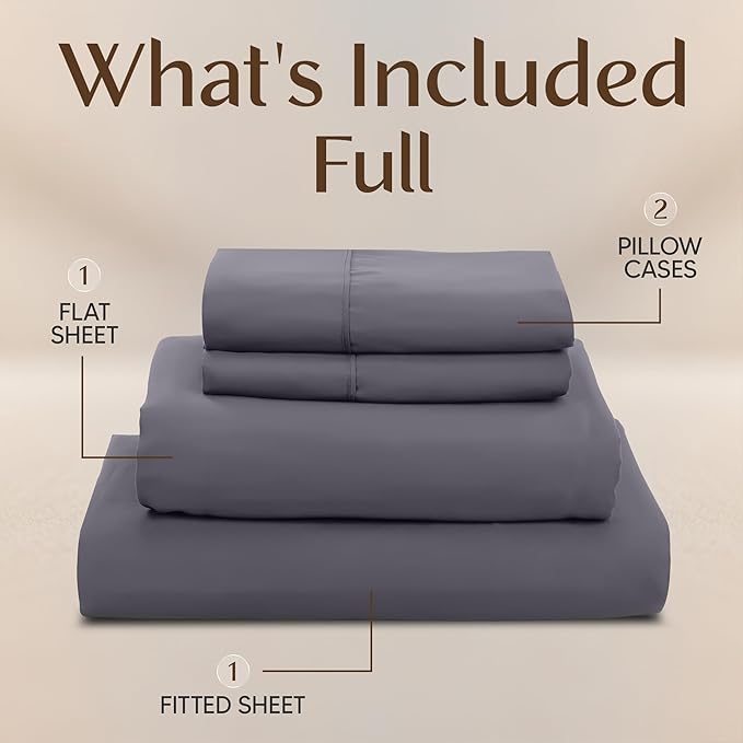 Utopia Bedding Full Sheet Set – 4 Piece Bed Sheets for Full Size Bed, Soft and Breathable Microfiber, Includes 1 Fitted Sheet, 1 Flat Sheet and 2 Pillowcases (Grey)