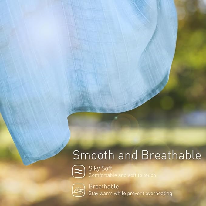 Premium Soft Muslin Cotton Newborn Baby Swaddle Blanket Unisex Swaddle Wrap Silky Swaddle Blankets Neutral Receiving Blanket for Newborn Boys and Girls Large 47 x 47 inches(120x120cm) (Light Blue)