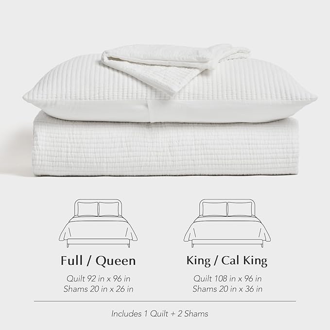 EVERGRACEHOME Cotton Gauze Full Queen Bedspread, Ultra Soft Prewashed Pick Stitch Matelassé Coverlet, Lightweight Textured Oversized Queen Quilt Bedding Set for All Season, w/2 Shams, White