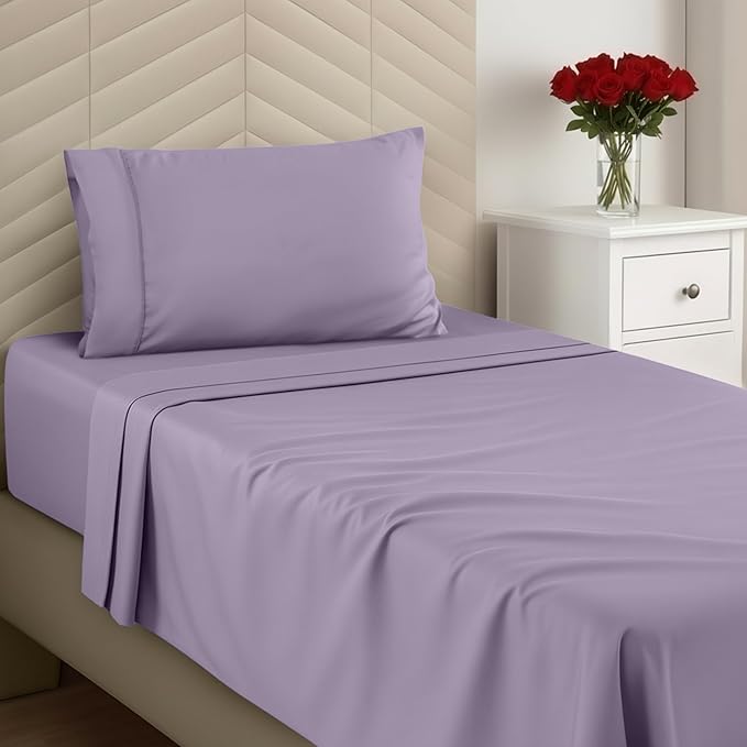 Utopia Bedding Twin Size 3 Piece Sheet Set - Brushed Microfiber - Soft Bed Sheets for Twin Size Bed Set - Includes 1 Fitted, 1 Flat, & 1 Pillow Case - Deep Pocket (Lavender)