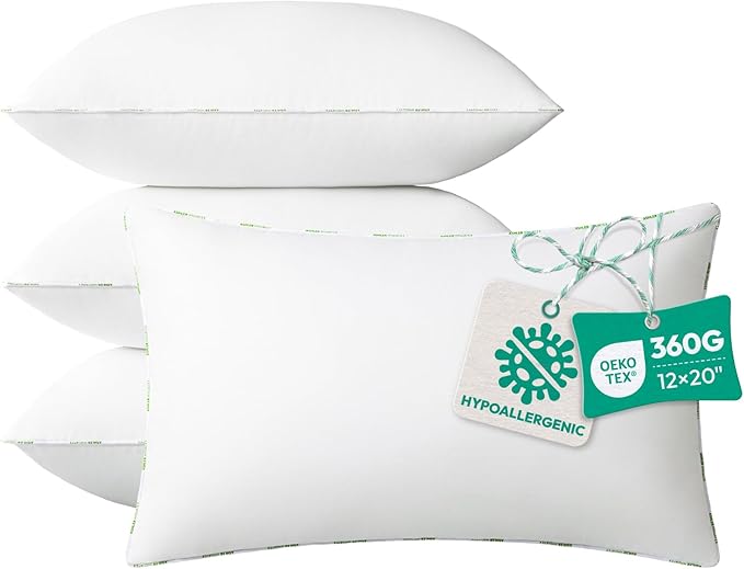 Throw Pillow Inserts (Pack of 4, 12 x 20 Inches, White) - Hypoallergenic 100% Virgin Fiber Lumbar Pillow Form Microfiber Throw Pillows for Bed and Couch Pillows | Indoor Decorative Pillow
