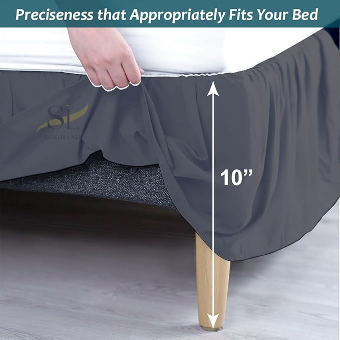 Shreem Linen Ruffled Bed Skirt with Split Corners, Gathered Style, 100% Microfiber, 10-Inch Drop, Dust Ruffle Bedskirt with Platform, Twin-XXL, Dark Grey