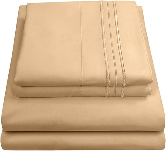 Twin Sheets - Breathable Luxury Sheets with Full Elastic & Secure Corner Straps Built In - 1800 Supreme Collection Extra Soft Deep Pocket Bedding Set, Sheet Set, Twin, Camel