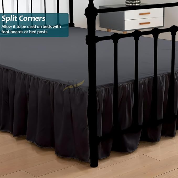 Shreem Linen Ruffled Bed Skirt with Split Corners, Gathered Style, 100% Microfiber, 15-Inch Drop, Dust Ruffle Bedskirt with Platform, Full, Dark Grey