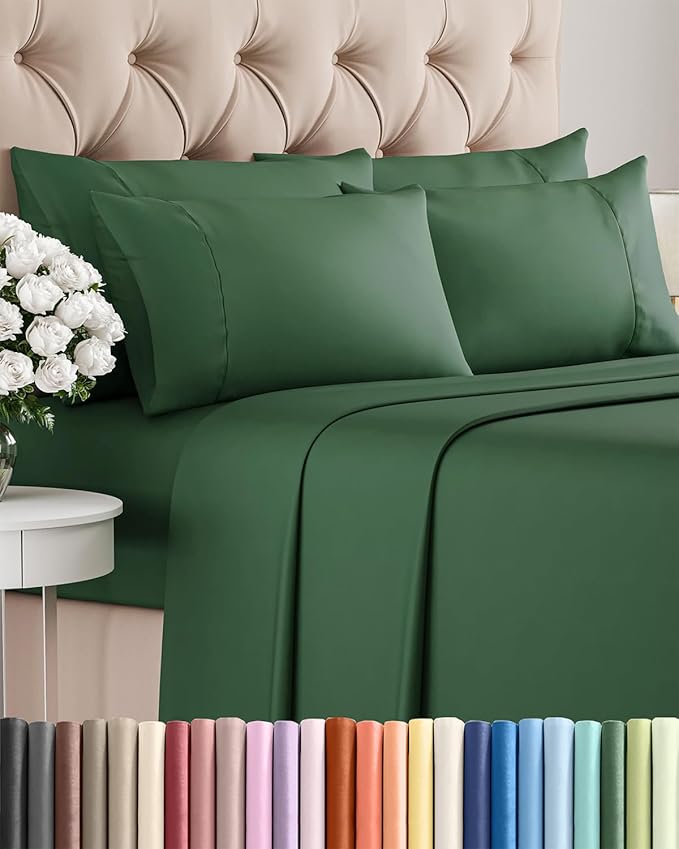 Full 6 Piece Sheet Set - Comfy Breathable & Cooling - Ultra Soft Hotel Luxury Bedding Set w/ 8-16 Inch Deep Pockets - 1 Flat & 1 Fitted Sheet & 4 Pillowcases - Cozy, Wrinkle Free & Easy Care - Emerald