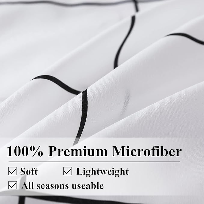 Andency White Grid Comforter Set Queen(90x90Inch), 3 Pieces (1 Plaid Comforter and 2 Pillowcases) White Plaid Comforter Set, Lightweight Microfiber Gingham Geometric Comforter Bedding Set