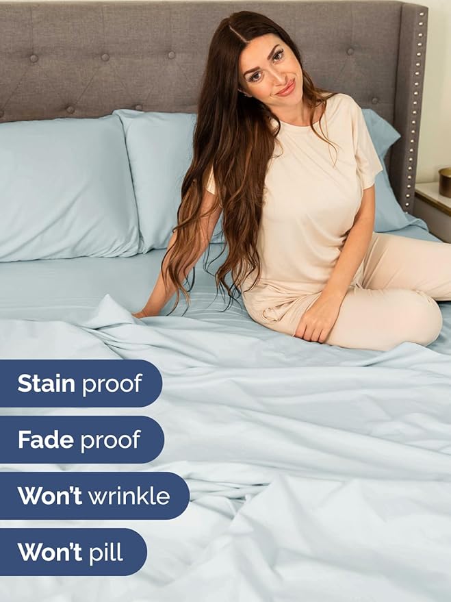 Extra Deep Twin Sheet Set - 4 Piece Breathable and Cooling Sheets - Hotel Luxury Bedding for Women, Men, Kids & Teens - Easy & Secure Fit - Soft, Wrinkle Free and Comfy - Extra Deep Pockets - Ice Blue