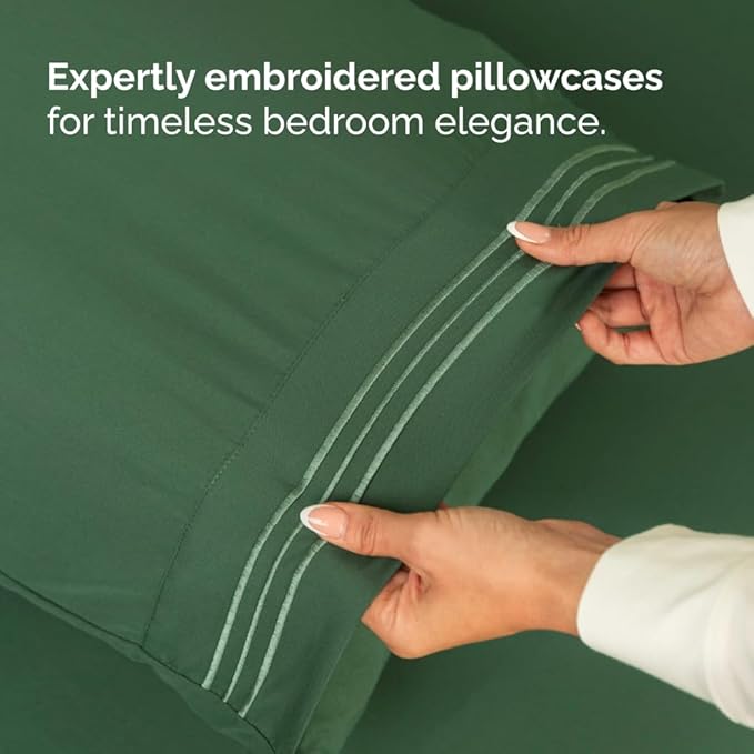 Flex Top Split Head King 4 Piece Sheet Set - Comfy Breathable & Cooling Bed Sheets Set - Hotel Luxury Bedding for Women, Men, Kids, Teens, Boys & Girls - Deep Pockets, Soft - Oeko-Tex - Emerald Green