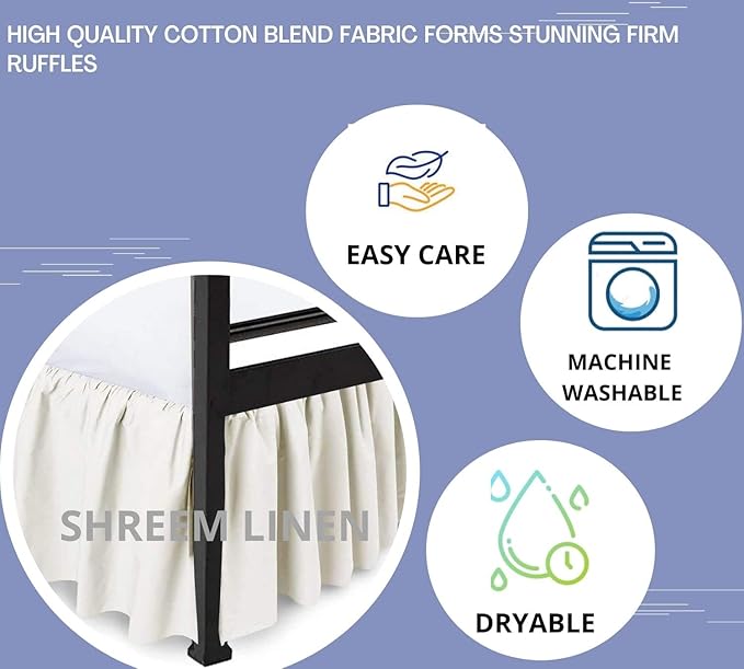 Shreem Linen Ruffled Bed Skirt with Split Corners, Gathered Style, 100% Microfiber, 18-Inch Drop, Dust Ruffle Bedskirt with Platform, Twin-XXL, Ivory