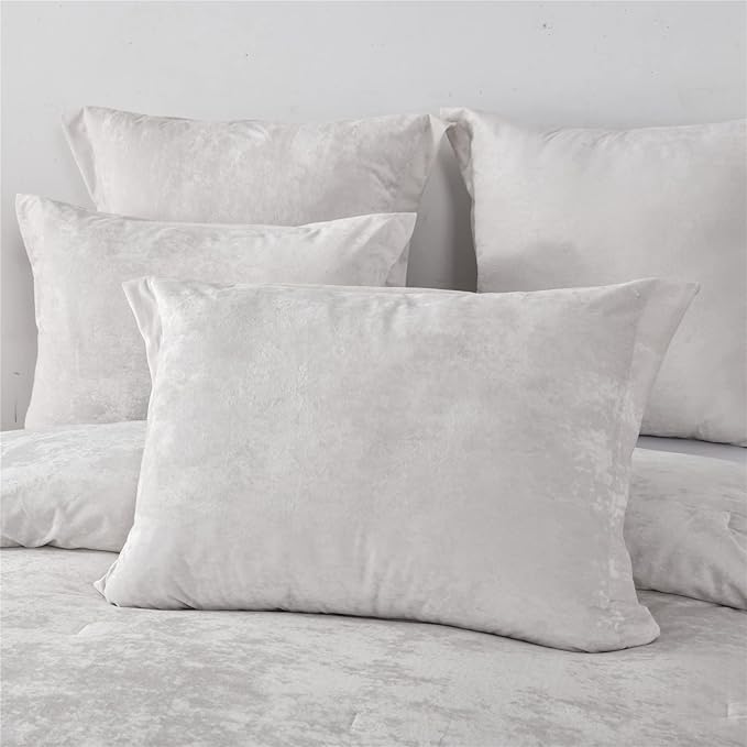 Sunshine Nicole Distressed Velvet Comforter Set, Distressed Velvet Face and Brushed Solid Microfiber Reverse, with Light Weight Soft Poly Fill, 5 Pieces Light Ivory, Queen