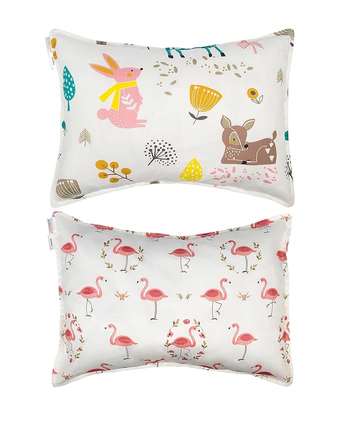 ALVABABY Toddler Pillowcases 2 Pack Organic Cotton Kids Pillow Cover Fit 13"x 18" or 12"x16" Envelope for Girl Boy Sleepy Travel