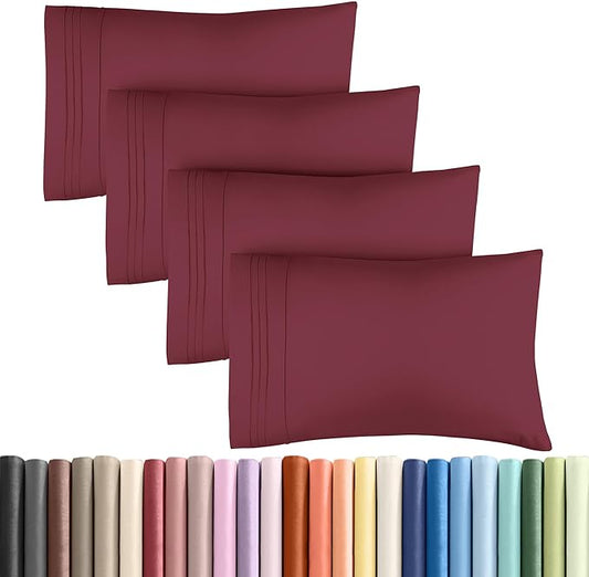 Queen Pillow Cases Set of 4 - Ultra Soft Hotel Quality Pillowcase Covers - Comfy, Cozy & Wrinkle Free - Shrinkage, Stain & Fade Resistant - Machine Washable Pillow Protectors - 4 Piece Set - Burgundy