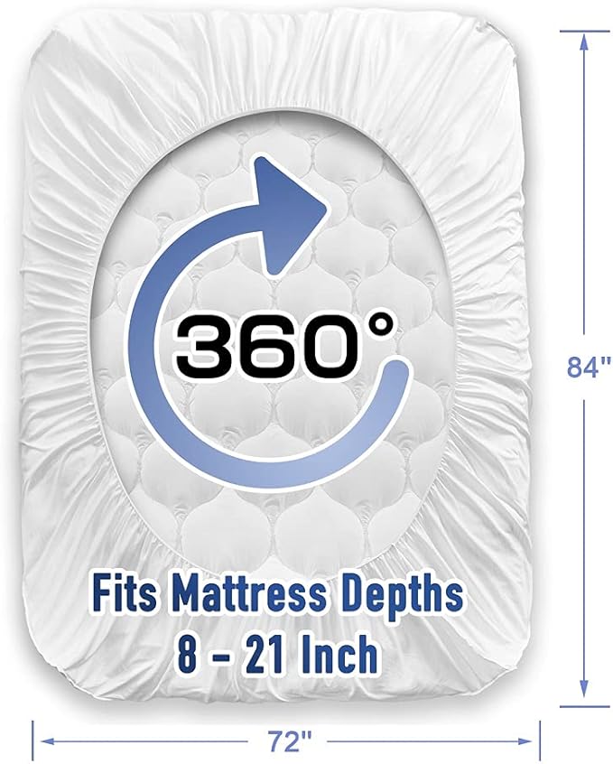 MATBEBY California King Mattress Pad - Cooling Breathable Mattress Topper, Quilted Fitted Mattress Protector, Pillow Top Mattress Cover with 8-21" Deep Pocket, Soft, Machine Washable, White, Cal King
