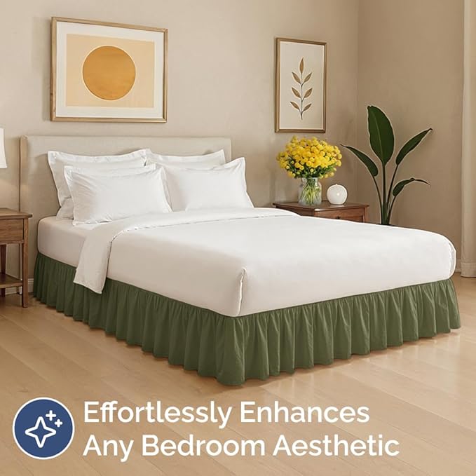 Bedskirt Full Size Ruffle - 12 inch Drop Dust Ruffle Bed Skirt with Platform - Soft, Easy Fit, Premium Hotel Quality - Wrinkle, Fade & Shrink Resistant - for Women, Men, Kids and Teens - Sage Green
