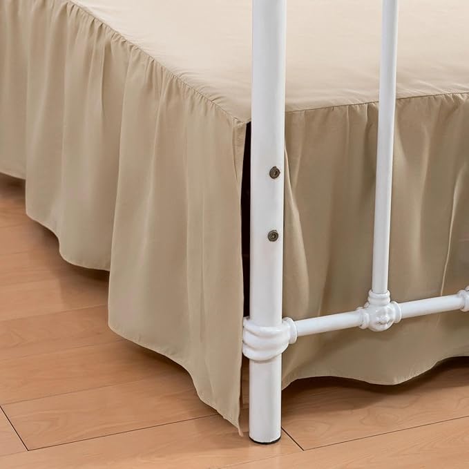 Bed Skirt Twin Size Ruffled Bed Skirt with Split Corners, 12 Inch Drop Dust Ruffle Bed Skirt with Platform, Twin,12 Inch, Light Camel