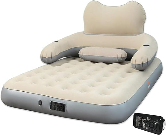 Air Mattress with Headboard, 9" Inflatable with Built - in Electric Pump - Fast Inflation, Supports up to 650 lbs - Comfort Air Bed Queen for Camping & Home