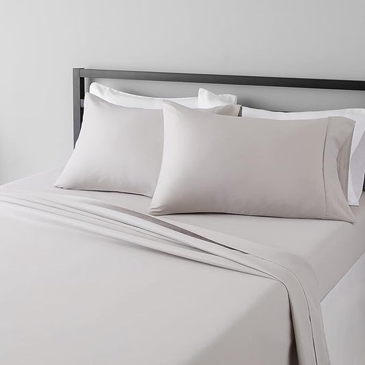 Amazon Basics Lightweight Super Soft, Breathable, Wrinkle-Free, Brushed Microfiber 4-Piece Bed Sheet Set with 14-Inch Deep Pockets, King, Light Gray, Solid
