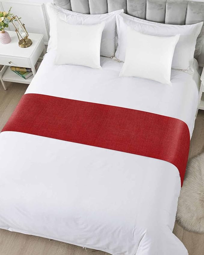 Farmhouse Red Linen Bottom Bed Runners for Bedroom Hotel,Decorative Bedding Scarf Vintage Burlap Christmas Bed End Blanket Bedding Runner Scarves for King Size Bed,102x20in