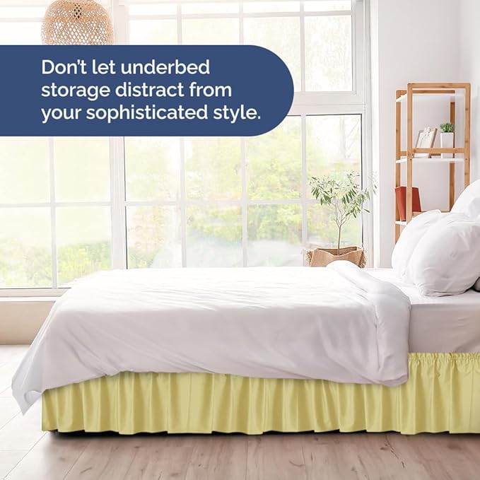 Wrap Around Dust Ruffle Bed Skirt - Yellow - Twin/Twin XL Size Beds with 24 Inch Drop - Easy Fit Elastic Strap - Adjustable Pleated Bedskirt w/Brushed Fabric - Wrinkle Free - Women, Men, Kids & Teens